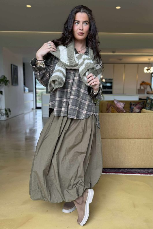 Paloma Bubble Hem Midi Skirt Olive